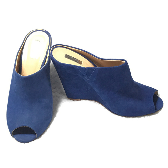 Schutz Blue/ Cobalt Suede Wedges Mules - Picture 2 of 6